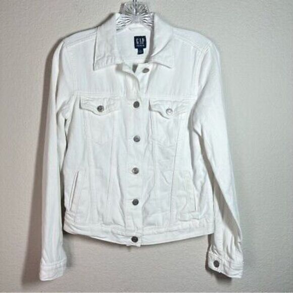 GAP Jackets & Blazers - Gap Womens Icon Denim Jacket Size XS Off‎ White Button Front Flap Pockets